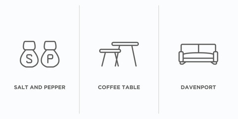 Wall Mural - furniture & household outline icons set. thin line icons such as salt and pepper shakers, coffee table, davenport vector. linear icon sheet can be used web and mobile