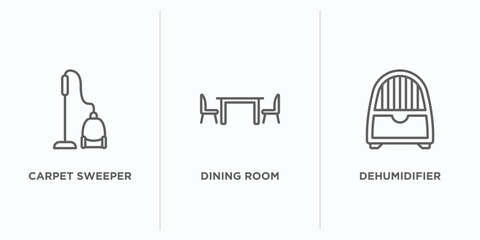 Wall Mural - furniture & household outline icons set. thin line icons such as carpet sweeper, dining room, dehumidifier vector. linear icon sheet can be used web and mobile