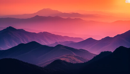 Poster - Majestic mountain peak silhouette, back lit at dawn generated by AI