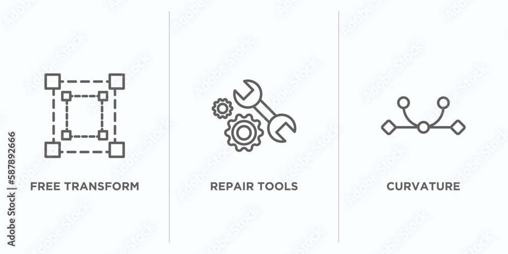 edit tools outline icons set. thin line icons such as free transform ...