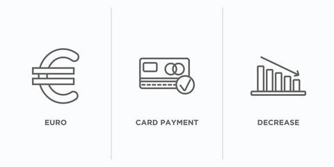 Sticker - e commerce and payment outline icons set. thin line icons such as euro, card payment, decrease vector. linear icon sheet can be used web and mobile