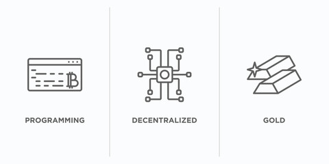 cryptocurrency outline icons set. thin line icons such as programming, decentralized, gold vector. linear icon sheet can be used web and mobile