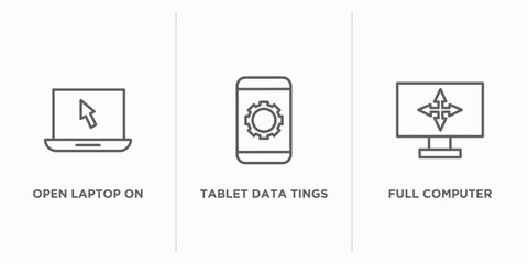 Wall Mural - computer outline icons set. thin line icons such as open laptop on, tablet data tings, full computer vector. linear icon sheet can be used web and mobile