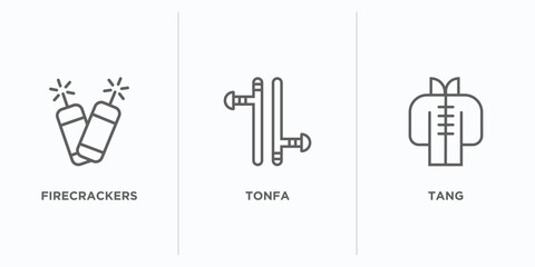 Sticker - asian outline icons set. thin line icons such as firecrackers, tonfa, tang vector. linear icon sheet can be used web and mobile