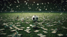 Banknotes Falling On The Soccer Field Generated AI