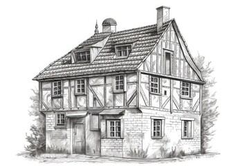 Canvas Print - quaint house in black and white. Generative AI