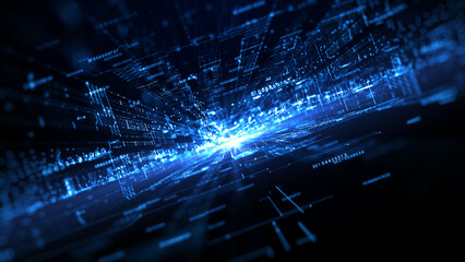 Wall Mural - Internet High Speed Connection and Data Analysis Technology Digital Background Concept, Digital Cyberspace with Particles, and Digital Data Network Connections, Abstract Background 3d rendering