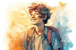 Smiling teenager, boy on a sunny day, half body portrait, watercolor AI generative illustration