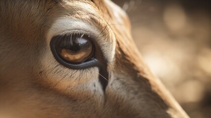 Poster -  a close up of a cow's eye with a blurry background of the cow's eye and the cow's head.  generative ai