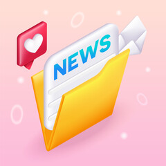 Wall Mural - trending 3d isometric, cartoon icon of the news newspaper in the folder received by mail. like icon.