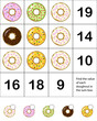 Vector illustration with doughnuts in sum box. Mathematic logical thinking for children. Find which value each sweet represents.