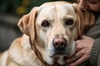 © create - A loyal and affectionate Labrador Retriever cuddled up with its owner, showing off its loyal and affectionate nature. Generative AI