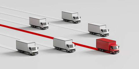 Wall Mural - Trucks moving on light background, delivery and competition concept