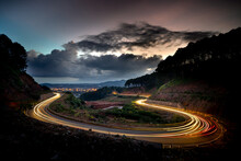 Ta Nung Pass In Da Lat City, Vietnam. The Winding Road In The Distance Is Da Lat City