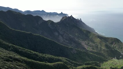 Canvas Print - Aerial View of Beautiful Mountains of Anaga Rural Park in Tenerife, Canary Islands, Spain. 