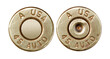 © Loginova - Pistol bullet casings on white background, top view