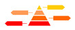 Infographic illustration of yellow and red triangles divided and cut into thirds and space for text, Pyramid shape made of four layers for presenting business ideas or disparity and statistical data
