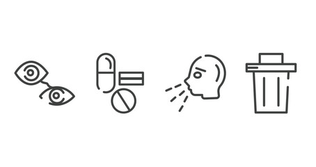 Wall Mural - outline icons set. thin line icons sheet included eyes, medicine, sneezing, garbage vector.