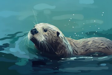 A silly and playful otter swimming in a river Generative AI