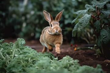 Rabbit hopping in garden, easter bunny (Ai generated)