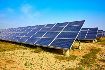 Wall Mural - Solar photovoltaic under blue sky and white clouds