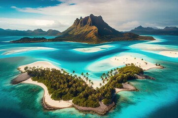 Wall Mural - Holiday Beach Holiday Destination With White Sand Low Overhead View Generative AI