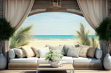 Wall Mural - Beach Lounge View Of The Sea Generative AI