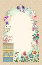 Traditional Indian Mughal Decorative Floral Frame For Invitation