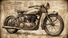 Retro Style Motorcycle Design Drawings Generative AI