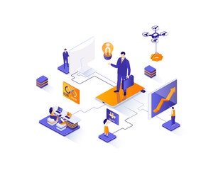 Fototapete - Consulting isometric web banner. Competent business expertise and law assistance isometry concept. Financial audit, accounting services 3d scene design. Illustration with people characters.