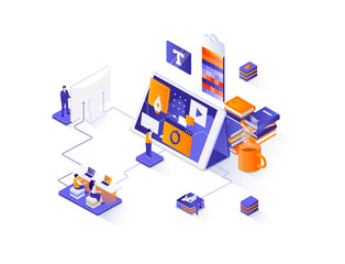 Wall Mural - designer isometric web banner. website development, ui ux design isometry concept. product branding 