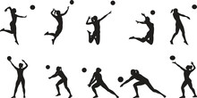 Silhouettes Of Sports  Playing Volleyball People