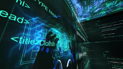 Wall Mural - robot hand typing programming code language web template ai animation video futuristic style look
