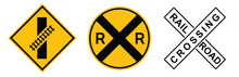 Yellow Railroad Crossing Sign. Railway Crossing. Train Rr Crossing Sign. Railroad Crossbuck. Railroad Advance Warning Sign, Set