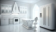 © Oleksii Frolov - Kitchen, futuristic design, white color, white background, furniture, table, chairs, stove, extractor hood, chandelier, mixer, sideboard, closet, Generative AI