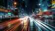 Light Trails On Road At Night - Generative Ai Illustration