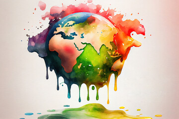 Wall Mural - Watercolor melting earth design element. Generative Ai