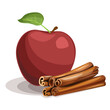 Vector image of an apple with cinnamon. Cartoon style. EPS 10