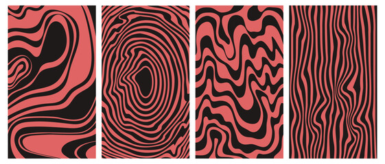Wall Mural - Groovy hippie 70s vector backgrounds set. Chessboard and twisted patterns. Backgrounds in trendy retro trippy style.Twisted and distorted vector texture in trendy retro psychedelic style.