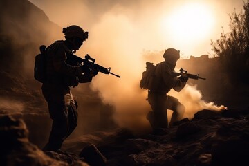 Wall Mural - Infantrymen in action, Generative AI