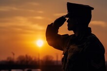 Saluting Soldier Silhouette, Generative AI