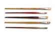 Set of various size used paintbrushes isolated on a transparent background, PNG. High resolution.