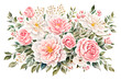 © Yuliia - delicate pink bouquet of roses in the style of watercolor painting, a bouquet of roses on a white background in the style of vintage watercolor, generative ai
