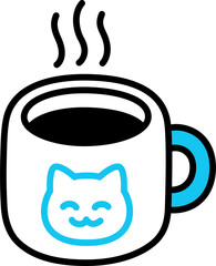 Sticker - Simple doodle icon of coffee cup or tea mug with cute cat face.