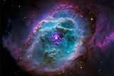 Fototapeta Kosmos - Glowing blue nebula with stars. Fantasy galaxy generative AI background