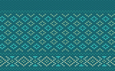 Wall Mural - Knitted ethnic pattern, Vector cross stitch tribal background, Embroidery classic ornament style, Green pattern jacquard retro, Design for textile, fabric, curtain, kaftan, graphic