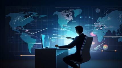 Wall Mural - businessman graph analysing stock market on investment financial planning management strategy, gener