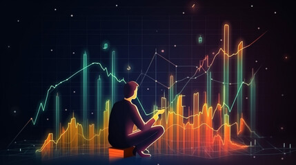 Wall Mural - businessman graph analysing stock market on investment financial planning management strategy, gener