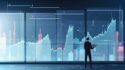 Wall Mural - businessman graph analysing stock market on investment financial planning management strategy, gener