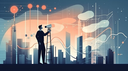 Wall Mural - businessman graph analysing stock market on investment financial planning management strategy, gener